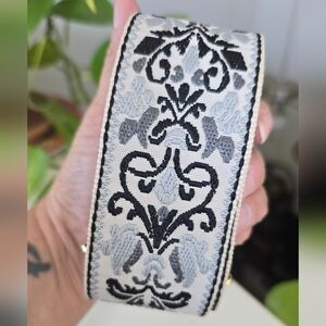 Antonio Melani Black, Light Blue, Gray and Gold Floral Handbag Strap